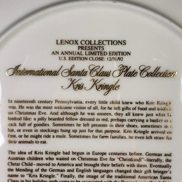 Lenox 1992 International Santa Claus Plate Collection Kris Kringle EUC B0102 - Picture 5 of 9